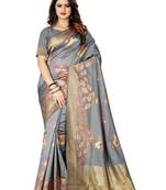 Grey Woven Jacquard Saree With Blouse