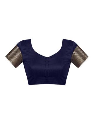 Navy Blue Woven Jacquard Saree With Blouse 4