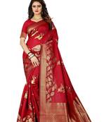 Red Woven Jacquard Saree With Blouse