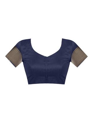 Navy Blue Woven Jacquard Saree With Blouse 4