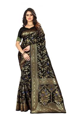 Black Woven Jacquard Saree With Blouse 1