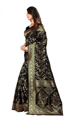 Black Woven Jacquard Saree With Blouse 2