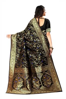 Black Woven Jacquard Saree With Blouse 3