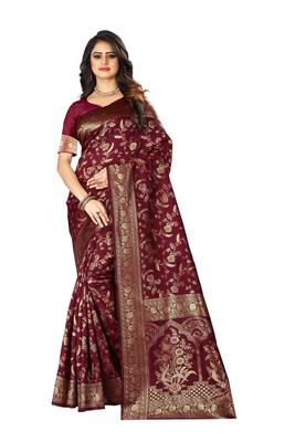 Maroon Woven Jacquard Saree With Blouse 1