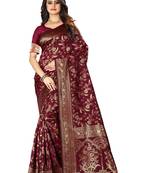 Maroon Woven Jacquard Saree With Blouse