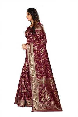 Maroon Woven Jacquard Saree With Blouse 2