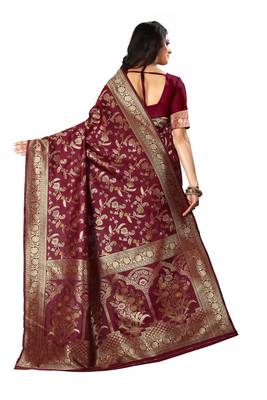 Maroon Woven Jacquard Saree With Blouse 3