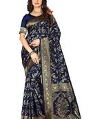 Navy Blue Woven Jacquard Saree With Blouse