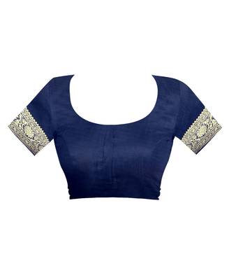 Navy Blue Woven Jacquard Saree With Blouse 4