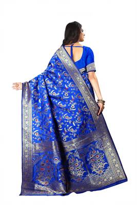 Royal Blue Woven Jacquard Saree With Blouse 3