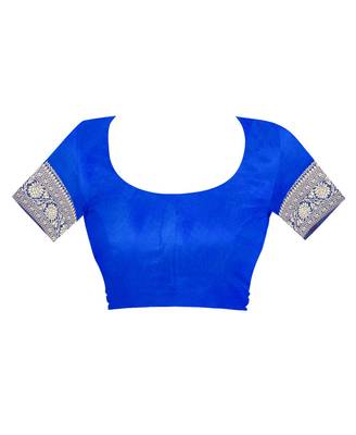 Royal Blue Woven Jacquard Saree With Blouse 4