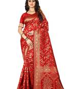 Red Woven Jacquard Saree With Blouse