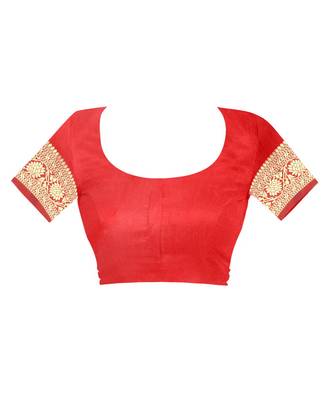 Red Woven Jacquard Saree With Blouse 4