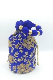 Core Classiques Blue Embroidered Potli Bag