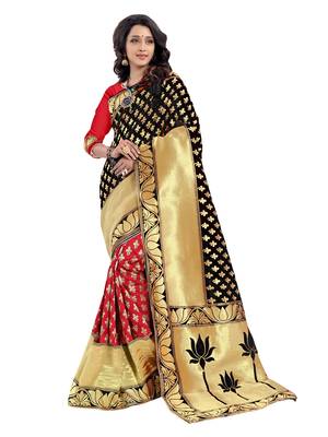 Black Woven Silk Saree With Blouse 1
