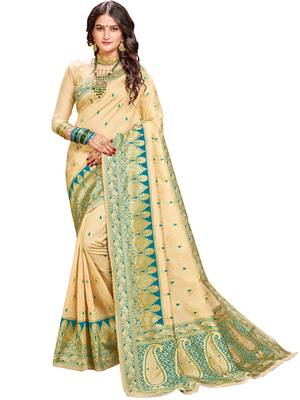 Green woven silk saree with blouse 1