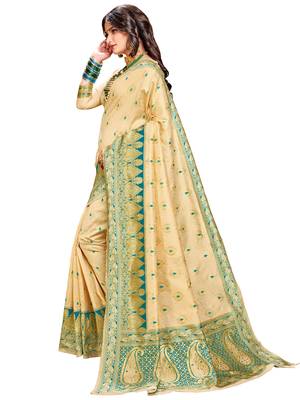 Green woven silk saree with blouse 2