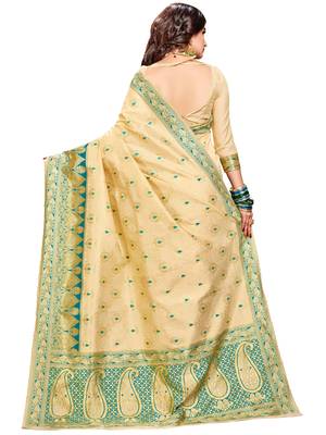 Green woven silk saree with blouse 3
