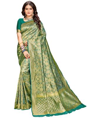 Green Woven Silk Saree With Blouse 1