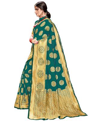 Green woven silk saree with blouse 2