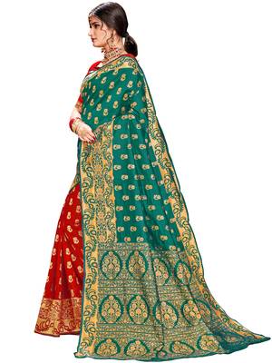 Green woven silk saree with blouse 3