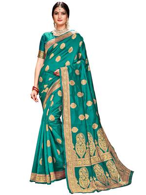 Green woven silk saree with blouse 1