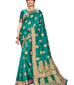 Green woven silk saree with blouse