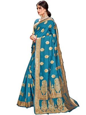 Green woven silk saree with blouse 2