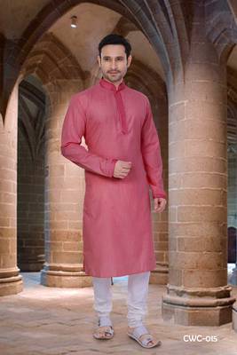 Pink plain poly cotton men-kurtas 1