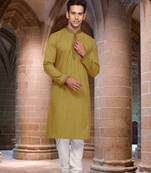 Green plain poly cotton men-kurtas