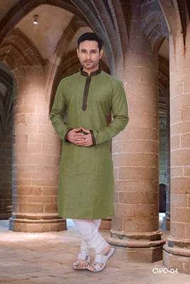 Green plain poly cotton men-kurtas 1