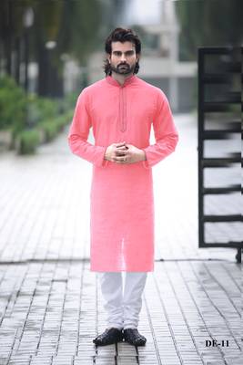 Pink plain cotton men-kurtas 1