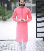 Pink plain cotton men-kurtas