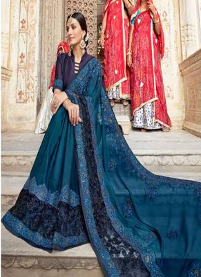 Blue embroidered georgette saree with blouse 2