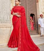 Red embroidered georgette saree with blouse