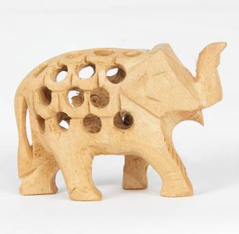 Wodden Elephant Brown Statue With Jali Carving Work Antique Showpiece 1