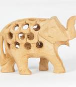 Wodden Elephant Brown Statue With Jali Carving Work Antique Showpiece