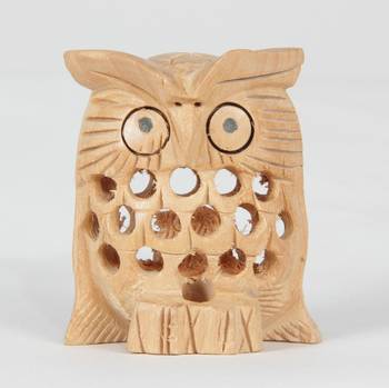 Wodden Owl Brown Statue With Jali Carving Work Antique Showpiece 1