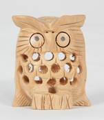 Wodden Owl Brown Statue With Jali Carving Work Antique Showpiece