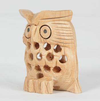 Wodden Owl Brown Statue With Jali Carving Work Antique Showpiece 2