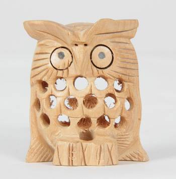 Wodden Owl Brown Statue With Jali Carving Work Antique Showpiece 3
