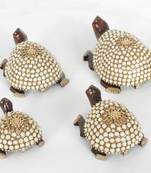 Handcraft Golden Coloured Turtle With Pearl Fine Work Statue For Home Decor