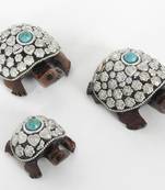 Handcraft Silver Coloured Turtle With Pearl Fine Work Statue For Home Decor