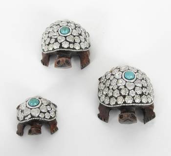 Handcraft Silver Coloured Turtle With Pearl Fine Work Statue For Home Decor 2