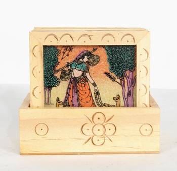 Handcraft Wodden Tea Coaster Cream Coloured Fine Work For Home Use 1