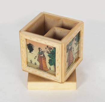 Handcraft Wodden Pan Stand Box Cream Coloured Fine Work For Home Use 1