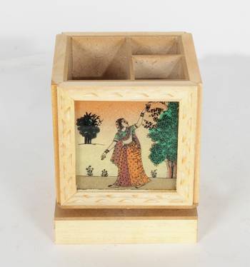 Handcraft Wodden Pan Stand Box Cream Coloured Fine Work For Home Use 2
