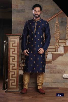 Blue embroidered art silk men-kurtas 1
