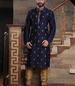 Blue embroidered art silk men-kurtas