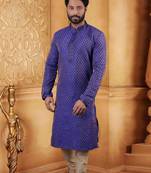Blue embroidered jacquard men-kurtas